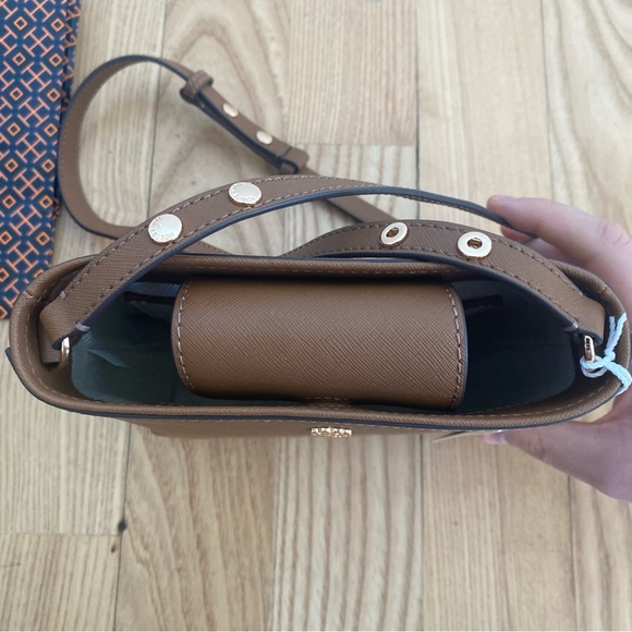 Tory Burch Small Emerson Bucket Bag Brown Cognac Saffiano Leather Crossbody - Picture 7 of 12